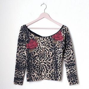 blumarine animal print cashmere top with roses